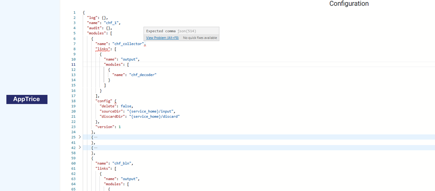 TriceMate configuration editor highlighting mistakes