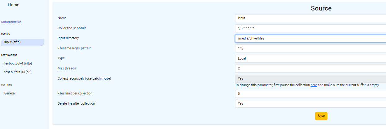 TricePorter source settings screen