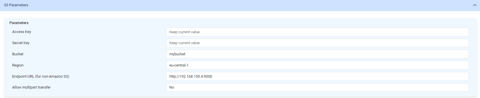 TricePorter S3 parameters screen